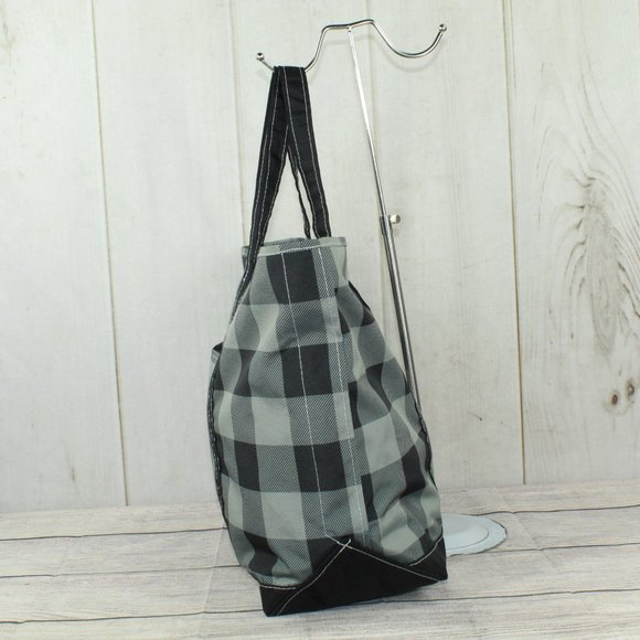 LL Bean Boat & Tote Plaid Gray Polyester Zip-Top Embroidery "Mary" Tote Bag - Picture 5 of 11